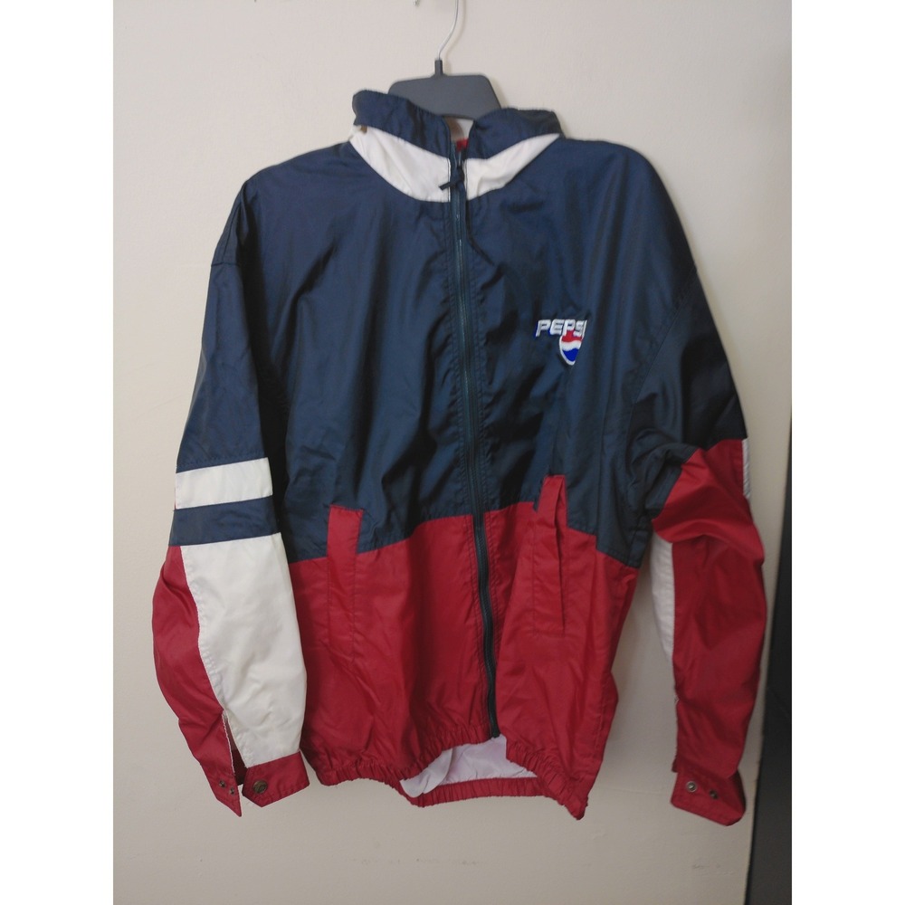 Spinnaker Pepsi Windbreaker Jacket Mens XL Navy Blue Red White Excellent Vintage